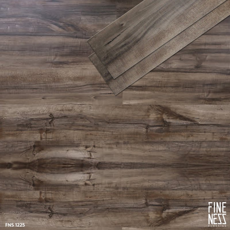 FINENESS FLOORING FNS 1225 พื้น SPC คลิ๊กล็อค ลายไม้ดาร์กแอช สีน้ำตาลเข้ม หนา 6 มม.
