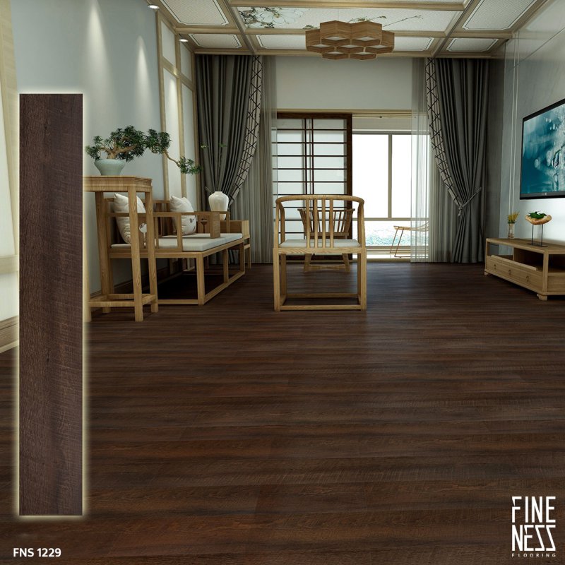 FINENESS FLOORING FNS 1229 พื้น SPC คลิ๊กล็อค ลายไม้วอลนัท สีน้ำตาลเข้ม หนา 6 มม.