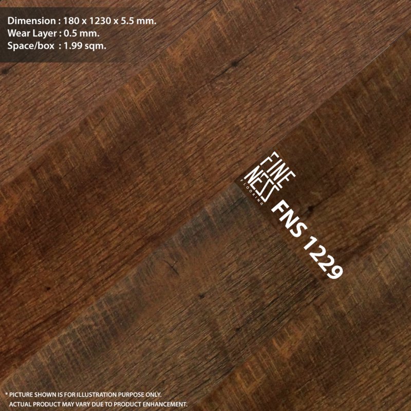 FINENESS FLOORING FNS 1229 พื้น SPC คลิ๊กล็อค ลายไม้วอลนัท สีน้ำตาลเข้ม หนา 6 มม.