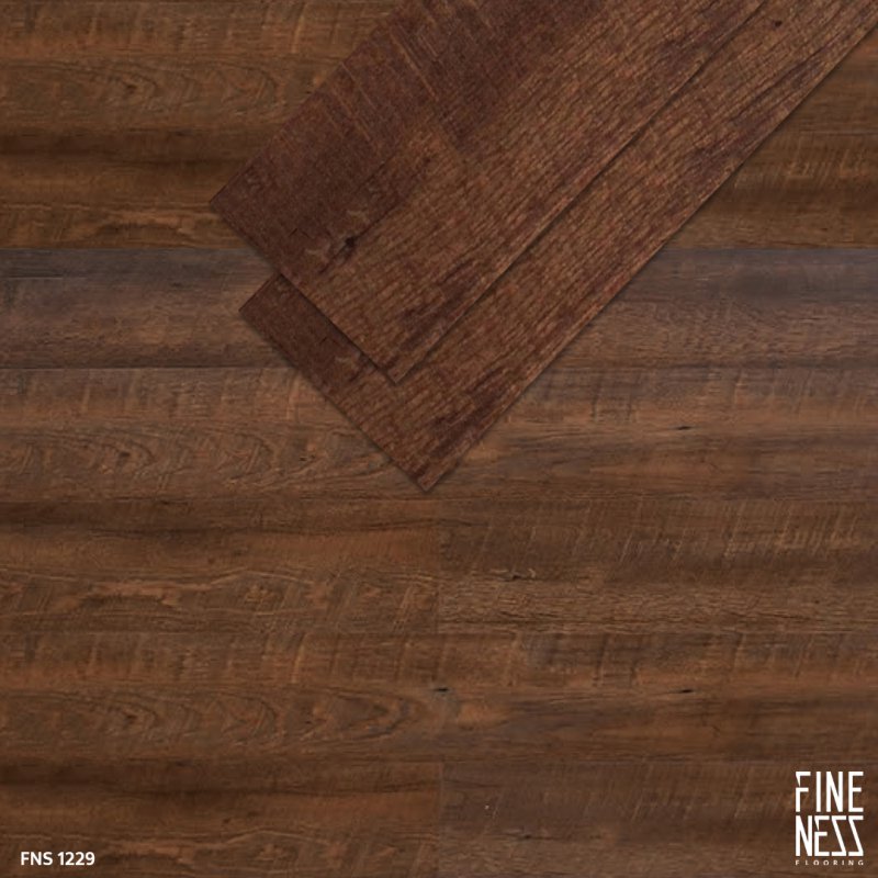 FINENESS FLOORING FNS 1229 พื้น SPC คลิ๊กล็อค ลายไม้วอลนัท สีน้ำตาลเข้ม หนา 6 มม.