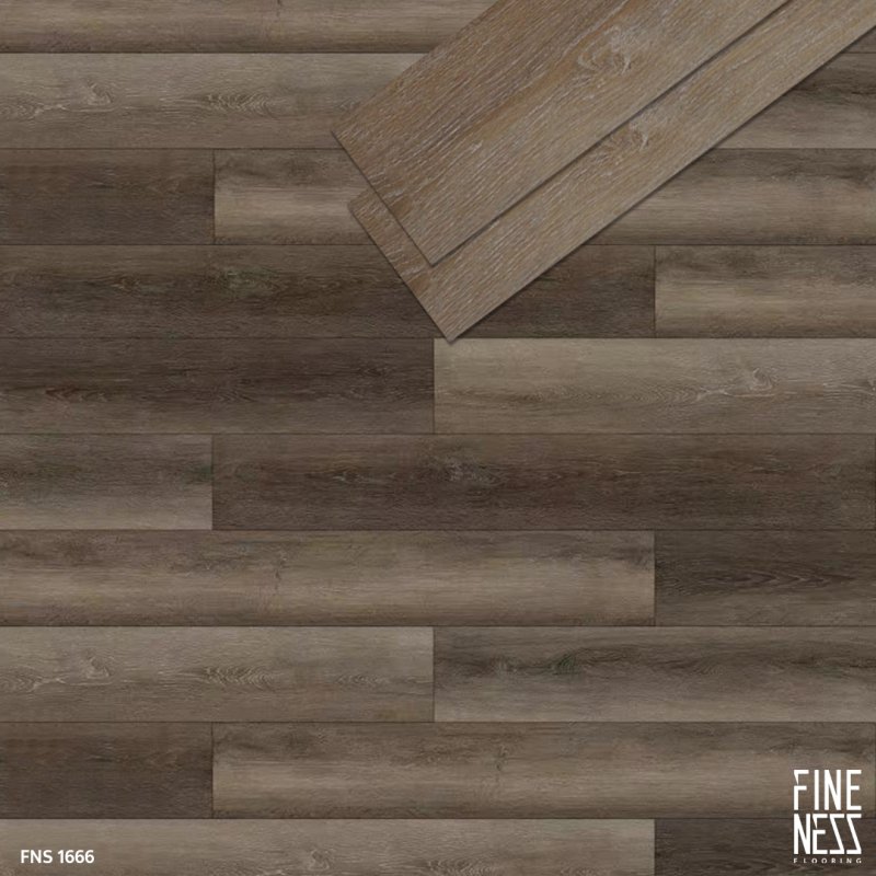 FINENESS FLOORING FNS 1666 พื้น SPC คลิ๊กล็อค ลายไม้ดาร์กโอ๊ค สีน้ำตาล หนา 6 มม.