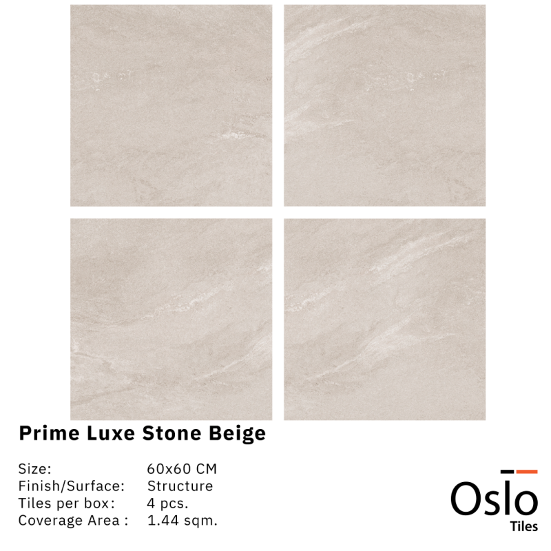 Prime Luxe Stone Beige Porcelain Tile beige color size 60x60 cm Rustic with Punch finish