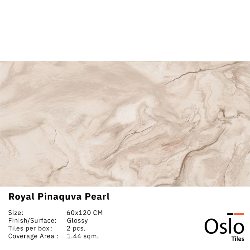 Royal Pinaquva Pearl กระเบื้องพอร์ซเลน สีครีม ขนาด 60x120 cm ผิวด้าน